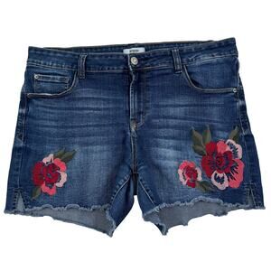 Kensie Boho Hippie Embroidered Floral Stretch Denim Shorts Women's Size 10/30